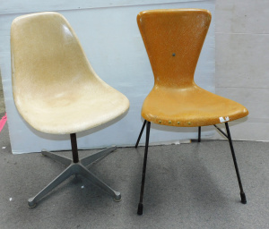 Lot 005 - 2 x MCM Fibreglass Chairs - Herman Miller Swivel Chair + unbranded Yel