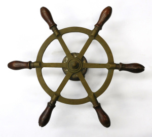 Lot 007 - Vintage Brass & Wooden Ships Wheel 40cm D