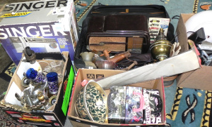Lot 011 - Large lot 4 x boxes + incl Glass light shades, Brass & Perspex Lam