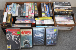 Lot 016 - Box lot vintage VHS Videos with original covers inc Spinal Top, The Lo