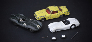 Lot 023 - 3 vintage Dinky and Cresent die-cast cars inc D-Type Jaguar, Alfa Rome