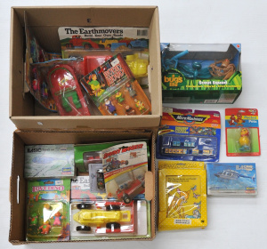 Lot 038 - Large group of 2 boxes of carded and boxed toys and kids items inc A B