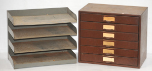 Lot 057 - 2 x Vintage Metal Document Holders incl Dark Brown Unit w Six Drawers