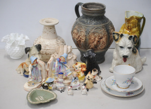 Lot 064 - Large Mixed lot mostly ceramics inc Dog Figures, Crinoline Lady Booken
