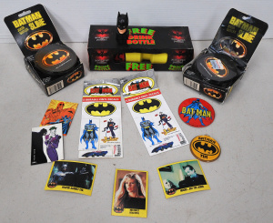 Lot 072 - Group of vintage Batman ephemera inc 2 x unopened Burton 1989 Joker Sm