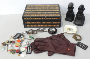 Lot 078 - Mixed Group lot inc Porcupine Quill Box, Carved Bust figures, vintage