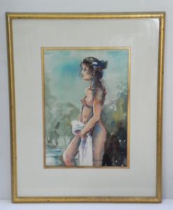 Lot 084 - Maggie Slater (Active c1970s - 90s) Gilt Framed Watercolour - The Bath