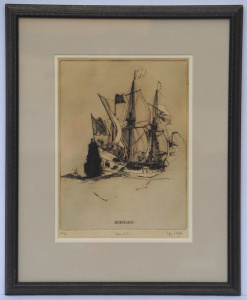 Lot 091 - Geoffrey Chapman Ingleton (1908 - 1998) Framed Drypoint Etching Shooti