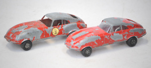 Lot 111 - 2 x vintage Lone Star diecast Jaguar E Type Sports cars - chipped red