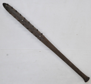 Lot 121 - Vintage intricately carved Polynesian hardwood spiked battle club w mo