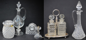 Lot 122 - Group lot Glass inc Cut Crystal 2 bottle Tantalus in EPNS Caddy, Diamo