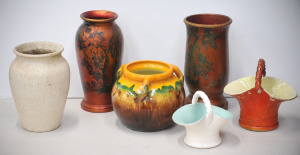 Lot 128 - Group lot Vintage Australian Pottery Repainted inc Bendigo w hpainted
