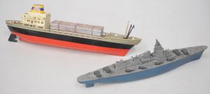 Lot 148 - 2 x vintage battery powered toy ships inc Play art battleship (35cm W)
