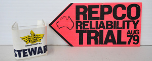 Lot 149 - 2 Vintage Australian Car Rally items inc Corflute Hot pink Repco Relia