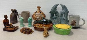 Lot 159 - Grp lot Australian pottery incl Mr Garlic jar, Kookaburra s & ps,