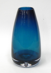 Lot 175 - Mid Century Blue Art Glass Vase - clear base and tapering to rim 23cm