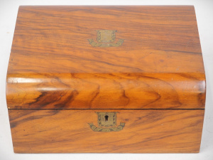 Lot 190 - Victorian Walnut Veneer Writing Box - inlaid Brass Escutcheon to front