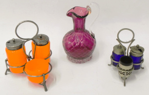 Lot 195 - 3 pces vintage Coloured glass inc Italian Amethyst Glass Jug Clear bas