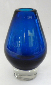 Lot 197 - Mid Century Czech Harrachov Cobalt Blue Vase - clear base 16cm H