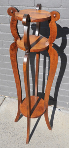 Lot 001 - Vintage Arts & Crafts Oak Pedestal Plant Stand - 3 x tier w shaped