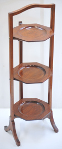 Lot 003 - Vintage Stained oak folding three tier cake stand 84cm H