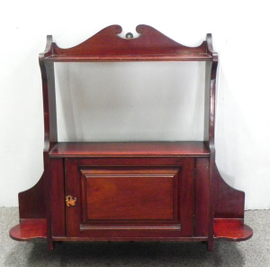 Lot 006 - Arts & Crafts blackwood wall mounted shelf unit with integrated ca