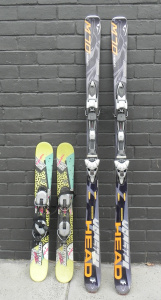 Lot 012 - 2 pairs Snow Skis inc J Skis Team Skinladesss non releasing plate bind