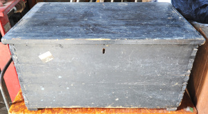 Lot 014 - Vintage black painted wooden trunk - 74cm W