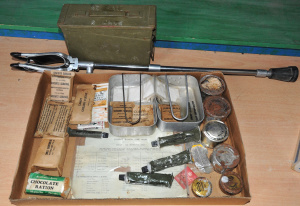 Lot 020 - Lot of Military Items incl Shooting Stick, Ammo Box & Vintage Aust