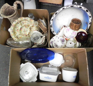 Lot 023 - 3 x Boxes of Assorted Items inc, Corning Ware, pretty china, glass, de