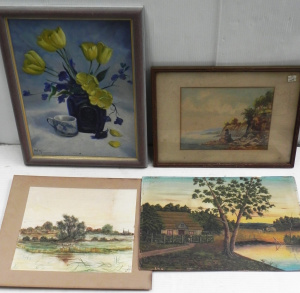 Lot 030 - 4 x vintage Paintings - Still Life oil signed Mew, c1900 Nave Oil 'The