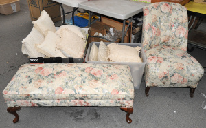 Lot 049 - Group lot - 1930s Shell backed Boudoir Chair w Matching long Footstool