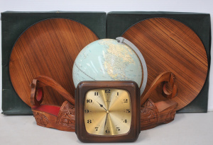 Lot 060 - Group of vintage items inc 1970s Junghans wall clock, World Globe, 2 x
