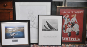 Lot 061 - 4 x framed pictures inc signed pencil drawing of a nude (71cm H x 54 5