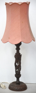 Lot 070 - Vintage heavily Carved Eastern Teak Lamp featuring Dragons - period sh