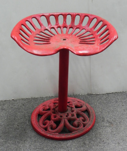 Lot 073 - Vintage red painted cast iron tractor seat stool on cast iron base - 5