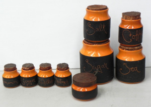 Lot 089 - Group lot 1970s Australian Hanstan Pottery Kitchen Cannisters inc Grad