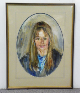 Lot 090 - Nornie Gude (1915 - 2002) Large Framed Watercolour - Portrait of a Gir