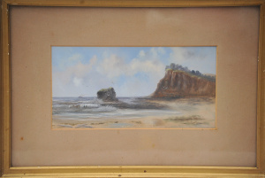 Lot 095 - Artist Unknown Gilt framed c1900 Oil painting - Coastal Scene w Steam