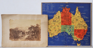 Lot 106 - 2 x vintage pieces of Australiana inc game board for Race Around Austr