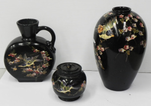 Lot 123 - 3 pieces of Victorian hand painted bird and floral Bretby Art Pottery