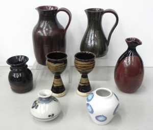 Lot 131 - Group of Australian Pottery inc 2 x signed Charles Wilton jugs (incise