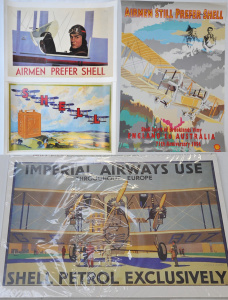 Lot 142 - Group of reprinted and anniversary Shell Aviation Fuel advertising pos