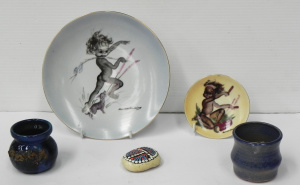Lot 145 - Group of Australiana inc 2 x Brownie Downing wall plates (larger 20 5c