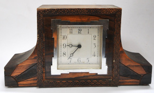 Lot 159 - Vintage c1930s small Art Deco wooden Cased mantle Clock - replaced Bat