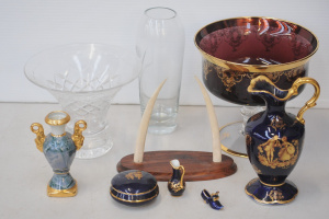 Lot 163 - Vintage group inc signed Stuart Crystal vase, group of Limoges porcela