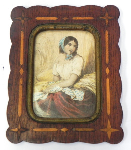 Lot 174 - Small framed c1890 1900 Hand Coloured Lithograph of a Girl seated w Bl