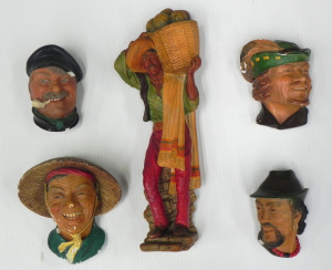 Lot 177 - 5 x Vintage Bossons Chalkware wall plaques inc Tibetan Man, Coolie, Ro