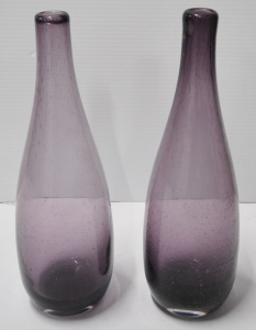 Lot 200 - Pair Mid Century modern Scandinavian hand blown Art Glass Amethyst Vas