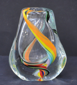 Lot 209 - Heavy Art Glass Vase with internal multi coloured swirls 21cm H